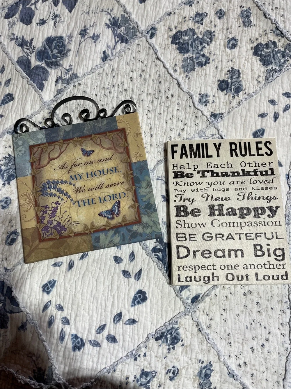 Family Rules & Faith Wall Plaques - Blue, Beige, Black